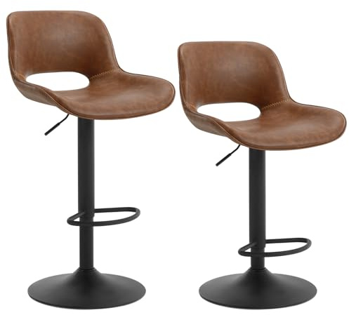 WOLTU 2 x höga köksstolar, roterande barstolar med ryggstöd och fotstöd, konstläder, höjdjusterbar sits, brun, BH402br-2