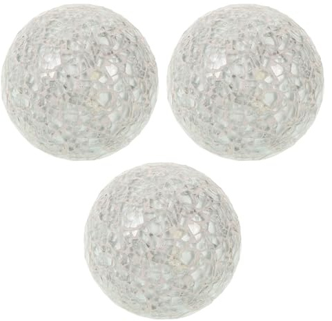 TOPBATHY 3pcs White Sphere Balls Decorative Balls Crackle Mirror Glass Orbs for Bowls Dining Table Home Decorations Vase Fillers 3.1 inch