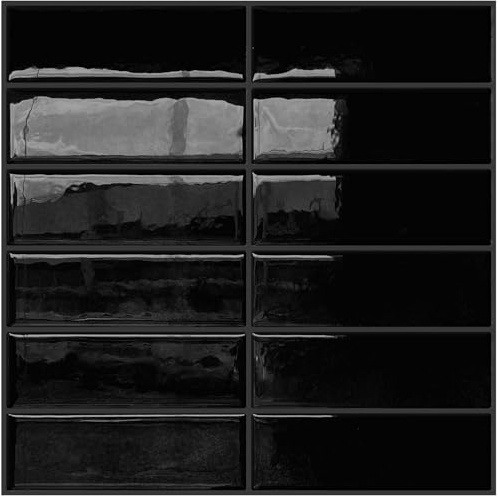 DEWOO Black Rectangle Peel and Stick Subway Backsplash Self Adhesive Wall Tile Stickers for Kitchen Bathroom Brick (10-Sheet, 12×12)