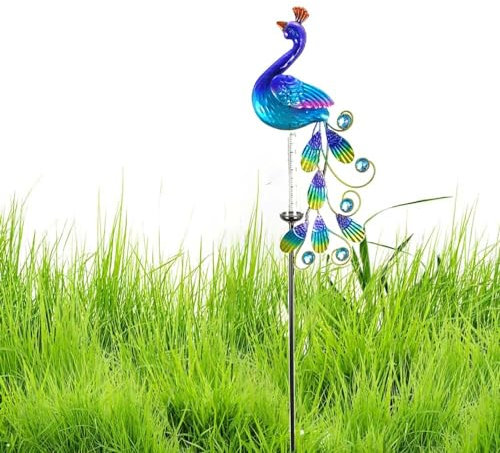 preni pluviometro Jardin,Pluviómetro Exterior Profesional con Pin de Tierra de Metal pluviómetro de Vidrio.Pluviómetro con Forma de Pavo Real Adecuado para decoración de jardín Patio terraza