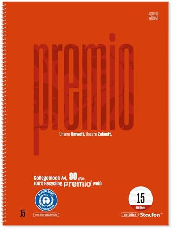 Staufen premio Collegeblock - Lineatur 15, DIN A4, 50 Blatt 90 g/m², Notenlineatur, 1 Musikheft