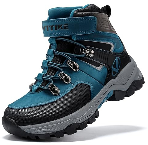 ASHION Winterschuhe Jungen Schneestiefel Kinder Mid Gefütterte Winterstiefel Wanderschuhe Trekking Baumwollschuhe,D Blau, 37 EU