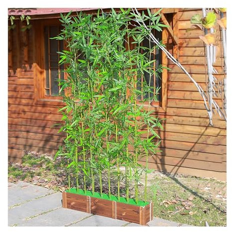 Künstlicher Bambuszaun, Sichtschutz, Wandteiler für drinnen und draußen, kommerzieller künstlicher Bambusbaum mit Holzsockel, Terrassensimulation, Bambuspflanzen, 120 x 99,8 cm