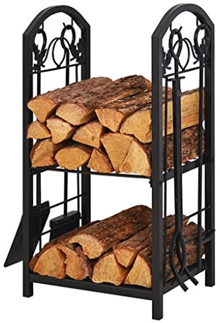Étagère de rangement pour bois de chauffage en fer noir multi-couches pour cheminée, porte-outils, organiseur de bois de chauffage