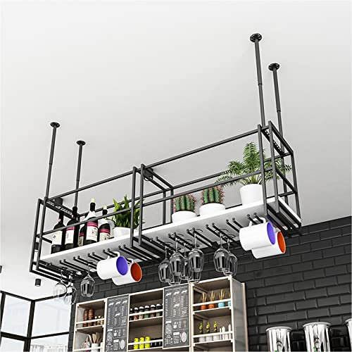 Industrial Metal Ceiling Hanging Glass Holder Shelf for Bars Restaurants 2 Layer Floating Plant Stand Display Shelf for Kitchen.