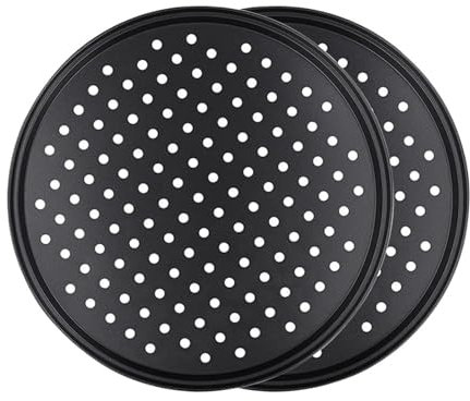 Teglia Da Forno 2 pezzi in acciaio al carbonio perforato for pizza, vassoio antiaderente for forno, con fori, piastra di cottura, supporto for piatti, strumento di cottura Per I Forni(28cm)