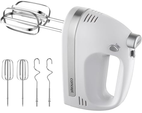 Concept Frullatore manuale SR3390-500 W, 5 velocità, funzione turbo, impugnatura ergonomica, frusta e gancio per impastare, protezione da surriscaldamento, potente agitatore per cucina e cottura