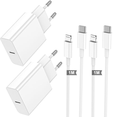 Caricatore per iPhone, Caricabatterie USB C Rapido Alimentatore Presa 2 Pack With 1M USB C- Lightning Spina Per Apple iPhone 14/13/12/11/Pro/Pro Max/XS/XR/X/iPad/Adattatore Caricabatteria Veloce