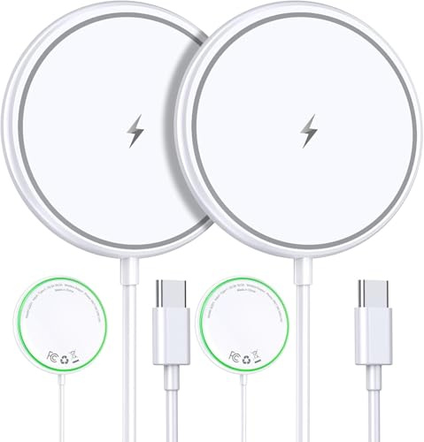 Magnetic Wireless Charger 2 Pack fur MagSafe Charger iPhone | 15W Fast Charging Pad fur iPhone 17/16/15/14/13/12 Series and Airpods 4-2 LED magnetic charger with Dual Charging Ports