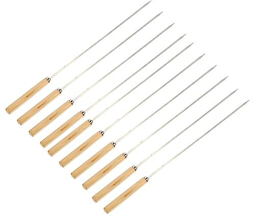 SUPVOX 10pièces Brochettes Barbecue Acier Inoxydable Avec Manche Bois Skewer Plat Pour Griller Viande Et Bifteck Accessoires De Barbecue Durables Et Faciles à Manier