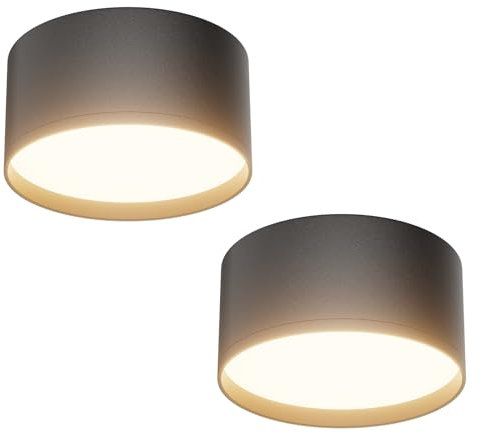Klighten 2Pcs 18W LED Faretti da Soffitto Rotonda, 1029LM Faretto da superficie, Moderna Plafoniera da Soffitto, Plafoniera 3000K, Lampada da soffitto Alluminio+Acrilico, IP20, 60X120mm, Nero