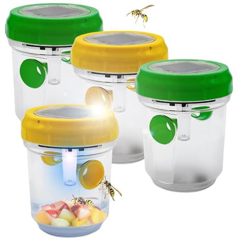 Trampa solar para avispas vivas, para colocar de pie, 9 x 7 cm, juego de 4 unidades, de plástico con luz LED sin química, para atraer mosquitos, mosquitos, moscas, avispas, insectos, trampas para