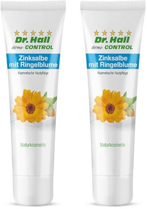 Dr. Hall Zinksalbe mit BIO Ringelblumenextrakt, naturkosmetik, entzündungshemmend und pflegend mit Bienenwachs und Mandelöl, 2 x 50 ml