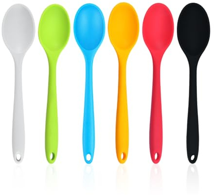 OAOSDH 6 Piezas Cucharas De Silicona, Cucharas para Niños, Cucharas Portátiles, Vajilla Duradera, Cucharas De Mezcla, Utensilios De Cocina.