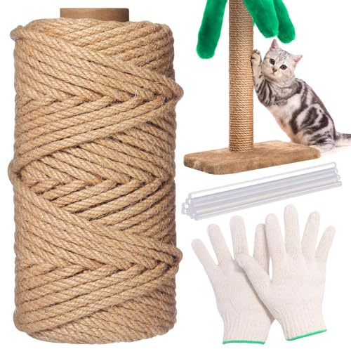 Wowangce Natural Sisal Cat Rope for Posts, 1/4in ×164ft, Original Color