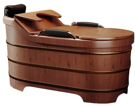TT-YEC Verdickte Massive Holzbadewanne, Freistehende Bad Freistehende Nicht-Rutschbadewanne, Badewanne Mit Innerer Bank, Außenbank, Abflussventil, Oriental Classic Badewanne,L150cm