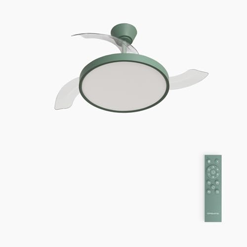 CREATE / WIND CLEAR STUDIO S/Ventilateur de plafond avec lumière vert sauge avec télécommande / 40W, Ø 91 cm, 6 vitesses, pales rétractables, 3 températures de lumière, fonction été-hiver
