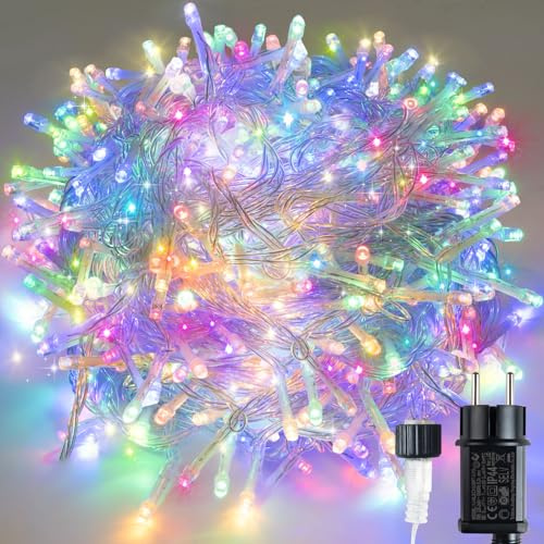 Catena di luci LED per interni ed esterni, illuminazione natalizia, alimentata con corrente tramite spina, ideale per Natale, feste, matrimoni (Colorato, 10M/100LED)