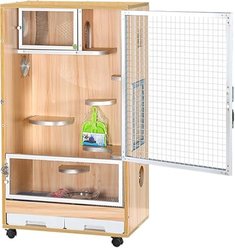 Rattenkäfig Chinchilla-Käfig gegen Kauen, Frettchen mit Vordertüren, Futternapf, Wasserflasche, herausziehbare Tabletts, Lenkrollen für Chinchilla, Ratten, Igel, Eichhörnchen (Größe: 60 x 40 x 100 cm)