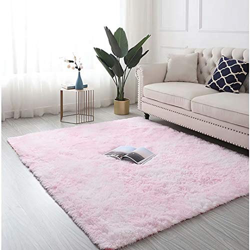 Tappeto moderno a pelo lungo, morbido, antiscivolo, in finta lana, per soggiorno e camera da letto, rosa, 90 x 130 cm, elegante decorazione per la casa, design moderno
