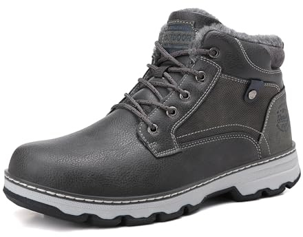 ARRIGO BELLO Stivali Uomo Invernali In Pelle Scarpe da Neve Calda Foderato Scarponcini Trekking Stivaletti Outdoor Grigio 41