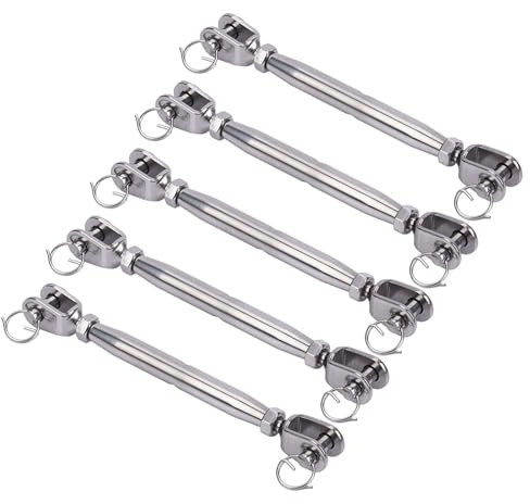 Paquete de 5 tensores de acero inoxidable con tensor de cable de mordaza de horquilla, ideal para cuerdas y cables, mandíbula resistente a la oxidación y tensor de mandíbula