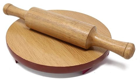 Traditional Wooden Chapati Rolling Board and Pin Set, Handmade Roti Making Board with Roller for Flatbreads, Tortillas, Paratha