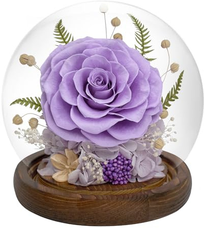 Preserved Rose Forever Flower in Glass - Birthday Gifts for Women Mom, Real Flowers for Delivery Prime | Rose Gift for Grandma Wife Sister Friend (Purple)