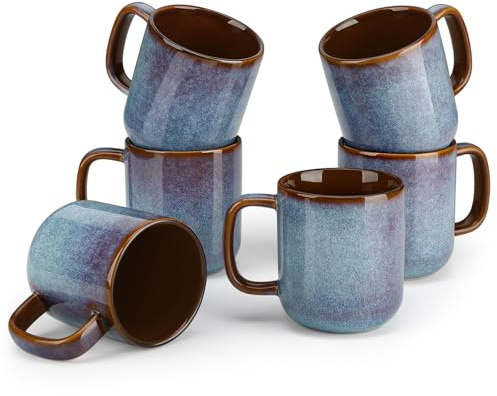 vancasso Coffee Mugs Set of 6, 16oz/480ml Reactive Glaze Ceramic Tea Mugs, Moroccan Style Handmade Cups for Latte, Cappuccino, Hot Cocoa, Lavender Blue Onion Series, Dishwasher & Microwave Safe
