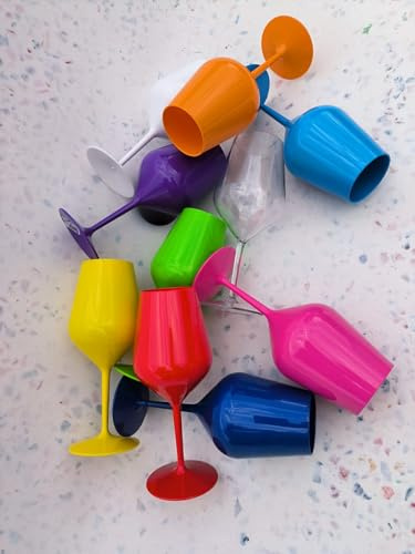 R.G.Service Calici colorati in plastica infrangibile, confezione da 10 pz. Rosa, verde, arancione, blu, azzurro, bianco, trasparente, giallo, viola, rosso, fucsia. Calici per feste e parti in piscina