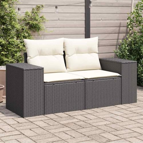 QJBSAVVA Gartensofa 2-Sitzer Schwarz Poly Rattan Ecksofa mit Stauraum und wasserfestem Beutel 186 x 62 x 69 cm Modernes Design für Balkon und Terrasse