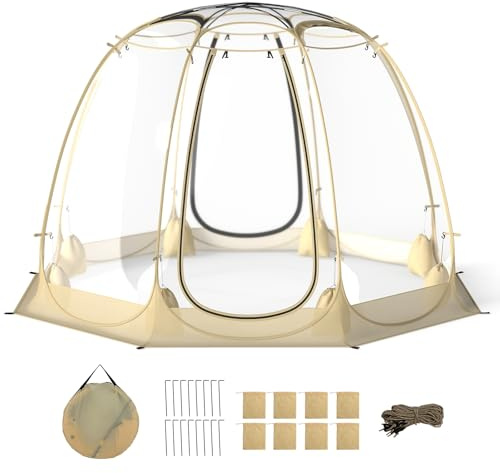 COSTWAY Pop Up Bubble Zelt, transparentes PVC Zelt, 265 x 265 cm Blasenzelt wetterfest für 5-6 Personen, tragbares Campingzelt Outdoor für Garten, Terrasse, Hinterhof