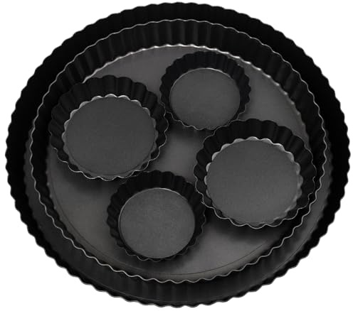 Neikafan 6 Piezas Molde Tartaleta Desmontable Individuales Molde Quiche 24/28/2x10cm/2x8cm Moldes de Tarta Desmontable Redondo Quiche Moldes Antiadherentes para Tarte Tatin, Pie Pan, Pizza