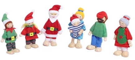 Mooyii 7 Stück Teiliges Holz Puppenfamilien Bewegliche Mini Puppen für Puppenhaus Fantasievolles Rollenspiel Weihnachten Geburtstag