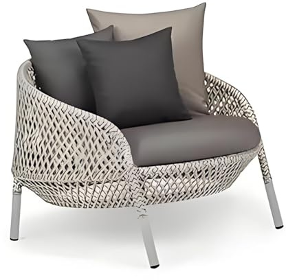 Apk i bc Minimalistisch geflochtener Rattan-Freizeitsessel für eine Person, robust und langlebig, ideal für den Außenbereich am Meer, inklusive 3 Kissen und 1 Sitzkissen(Gray,80 * 85 * 70)