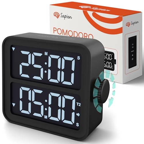 Pomodoro Timer for Focus & Productivity | Study & Desk Timer Ideal for ADHD Adults & kids | Focus with Breaks | Sapien Productivity Clock
