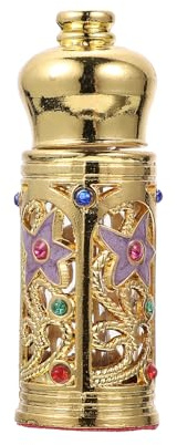 Healifty Botella de Perfume de Vidrio y Aleación Dorada Estilo Oriente Medio, Frasco Delicado y Portátil para Aceites Esenciales, Decoración Árabe para Hogar y Uso Personal