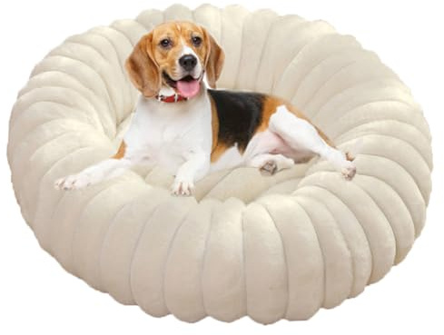 Yuly Hundebett Donut, Hundekorb Orthopädisches, 40/50/60/70/80/90 cm Durchmesser, Katzenbett Waschbar, Hundesofa, Hundekissen, Rundes, Weiche Polsterung, rutschfest (Weiß,90cm/35.4in)