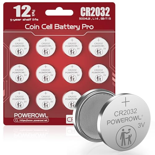 POWEROWL CR2032 Batterien Knopfzellen 3V Lithium CR 2032 Batterie Hohe Qualität und Lange Haltbarkeit ECR2032 BR2032 DL2032 Knopfzellenbatterie - 12 Stück Karmesinrot