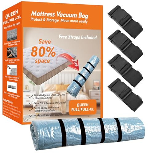 Vakuumbeutel für Matratzen 200x250cm Matratze Vakuumieren Aufbewahrungsbeutel mit Spanngurten für Umzug [1 Stück]