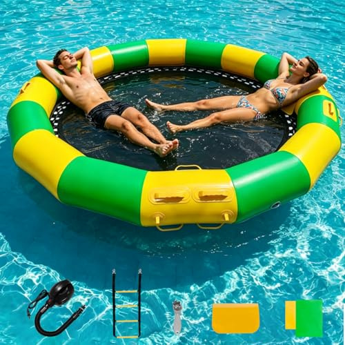Heipigo 8/10FT Round Floating Dock Inflatable Water Hammock for Adults, Pool Float Hammock with Bouncing Mesh, Ring Tanning Float Raft for Pool River Lake Beach Ocean Island Water Platform