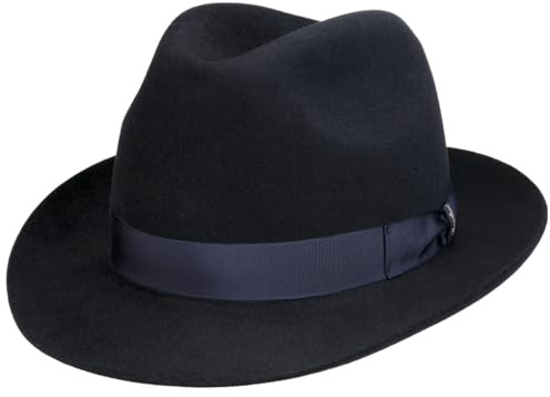 Borsalino Marengo Haarfilz Bogarthut Haarfilzhut Fedora Herrenhut für Herren Filzhut Wollhut mit Ripsband Herbst Winter (57 cm - blau)