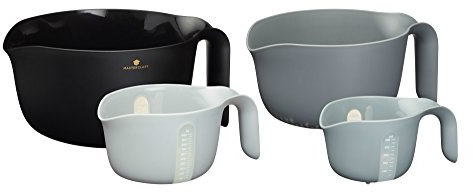 MasterClass Smart Space 4-in-1 Nesting Mixing Bowl / Colander / Measuring Jugs - Black / Grey (4-Piece Set)