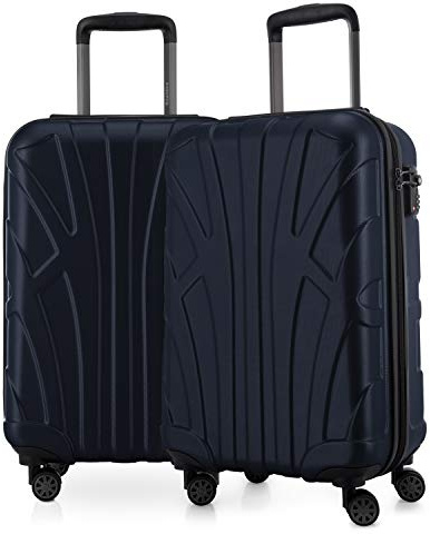 Suitline - 2-teiliges Handgepäck Set für Paare - Leichte Kabinentrolleys, 55cm für alle Airlines, TSA-Schloss, 4 Rollen, Dunkelblau