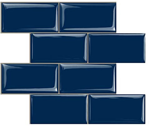 STICKGOO Peel and Stick Subway Tile, Stick on Tiles Backsplash for Kitchen & Bathroom in Deep Blue (Pack of 10, Thicker Design)