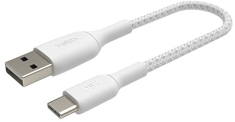 Belkin BoostCharge Cavo USB-C Intrecciato da USB-C a USB-A per iPhone 16/15, Plus, Pro, Pro Max, Samsung Galaxy S24, Pixel, iPad Pro, Nintendo Switch e Altri, 15 cm, Bianco