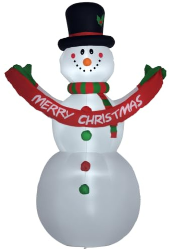 HOMCOM Pupazzo di Neve Gonfiabile Gigante Alto 243cm con Luci a LED | Decorazione da Esterno o Giardino