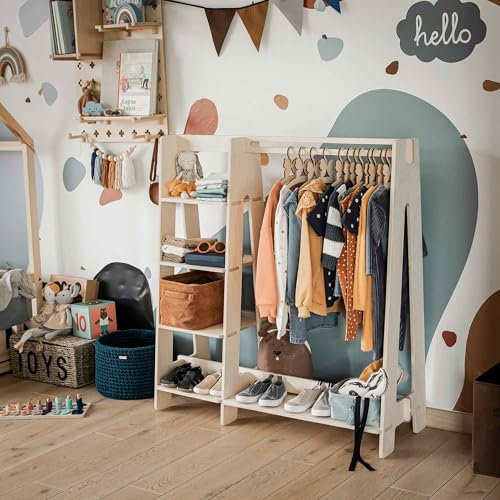 Sweet Home From Wood Montessori-Kindergarderobe, Kleiderständer für Kleinkinder, Verkaufsständer, Verkaufsständer, Kleiderständer für Kinder (Natürlich)
