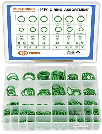 BUSY-CORNER 495-teiliges SAE metrisches O-Ring-Set mit O-Ring-Plektrum- und Installationswerkzeugen, Gummi-Unterlegscheiben für Klimaanlagen, professionelle Sanitär-Automotive (grün)