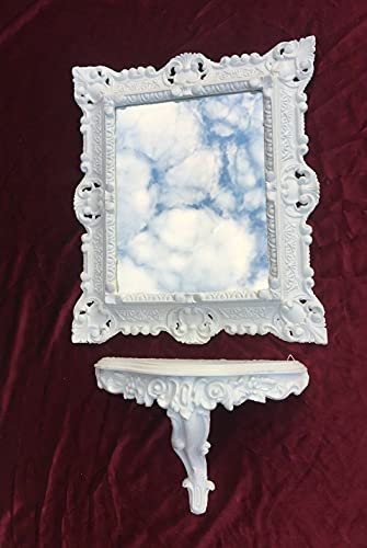 Wandspiegel WEIß mit Konsole Barock Antik 45x38 Flurspiegel Badspiegel mit Ablage Wanddeko Prunkspiegel 3047+3084 Set